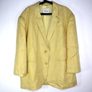Madewell Womens XL 100% Linen Surgeon Cuff Oversized Yellow Blazer F1240